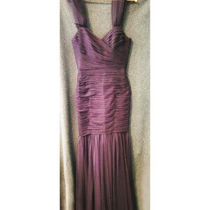 AMSALE 4 Pleated Tulle Mermaid Purple/Eggplant Whimsigoth Maxi Ball Gown Dress
